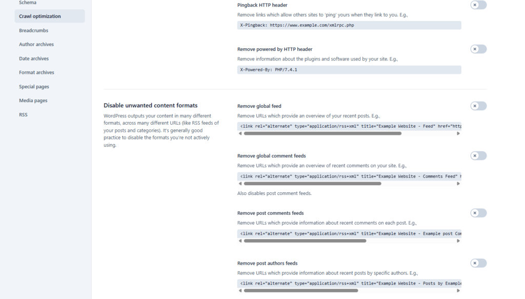 Annotated screenshot showing navigation path to Yoast SEO crawl optimization settings in WordPress dashboard